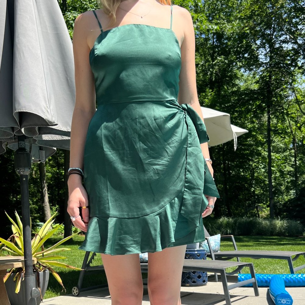 Green Satin Tie Dress